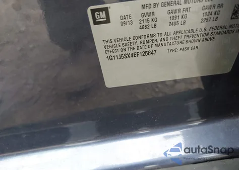 2014 Chevrolet Malibu 2Lz из США, поврежденный, VIN 1G11J5SX4EF125847